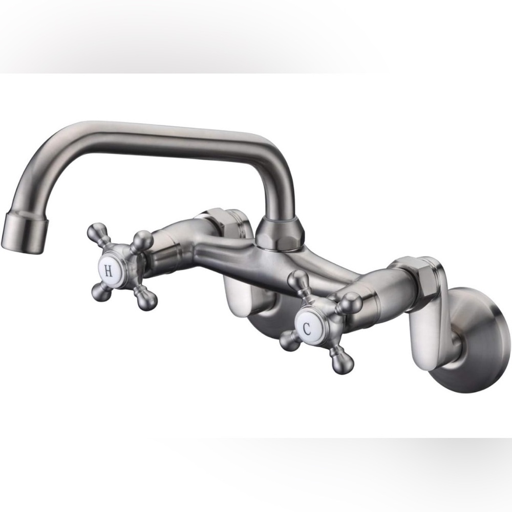 NWT Sumerain Kitchen Wall Faucet 2 Cross Handle Brushed Nickel!